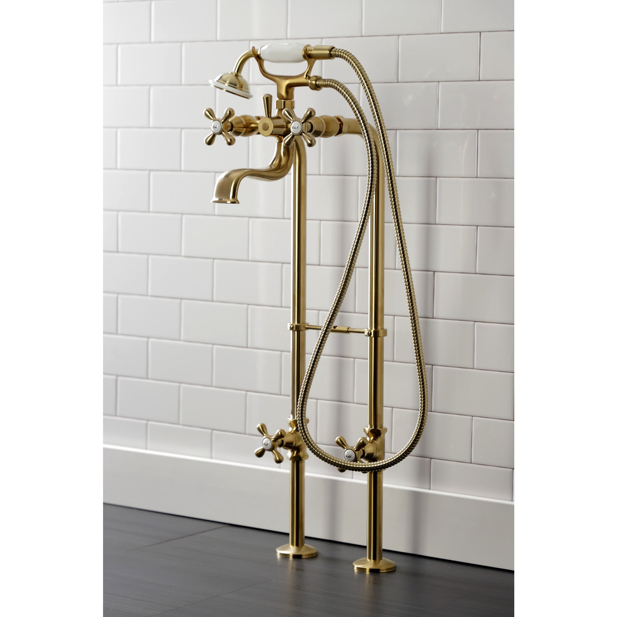 Kingston Brass CCK226K7 Kingston Freestanding Clawfoot Tub Faucet Package with Supply Line, Brushed Brass