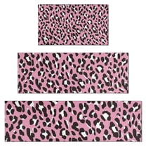 Pink and Black Of Leopard Print Kitchen Rugs Sets Of 3,Kitchen Runner Rugs Non Skid Washable,Decorative Kitchen Floor Mats for Kitchen,Sink,Laundry,17"x30"  17"x47"   17"x59"