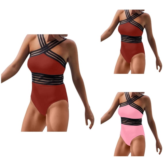 Womens High Neck Tummy Control One Piece Swimsuit - Front Crossover Back Sports Bathing Suit for Swimming, Beach Vacation & Workout