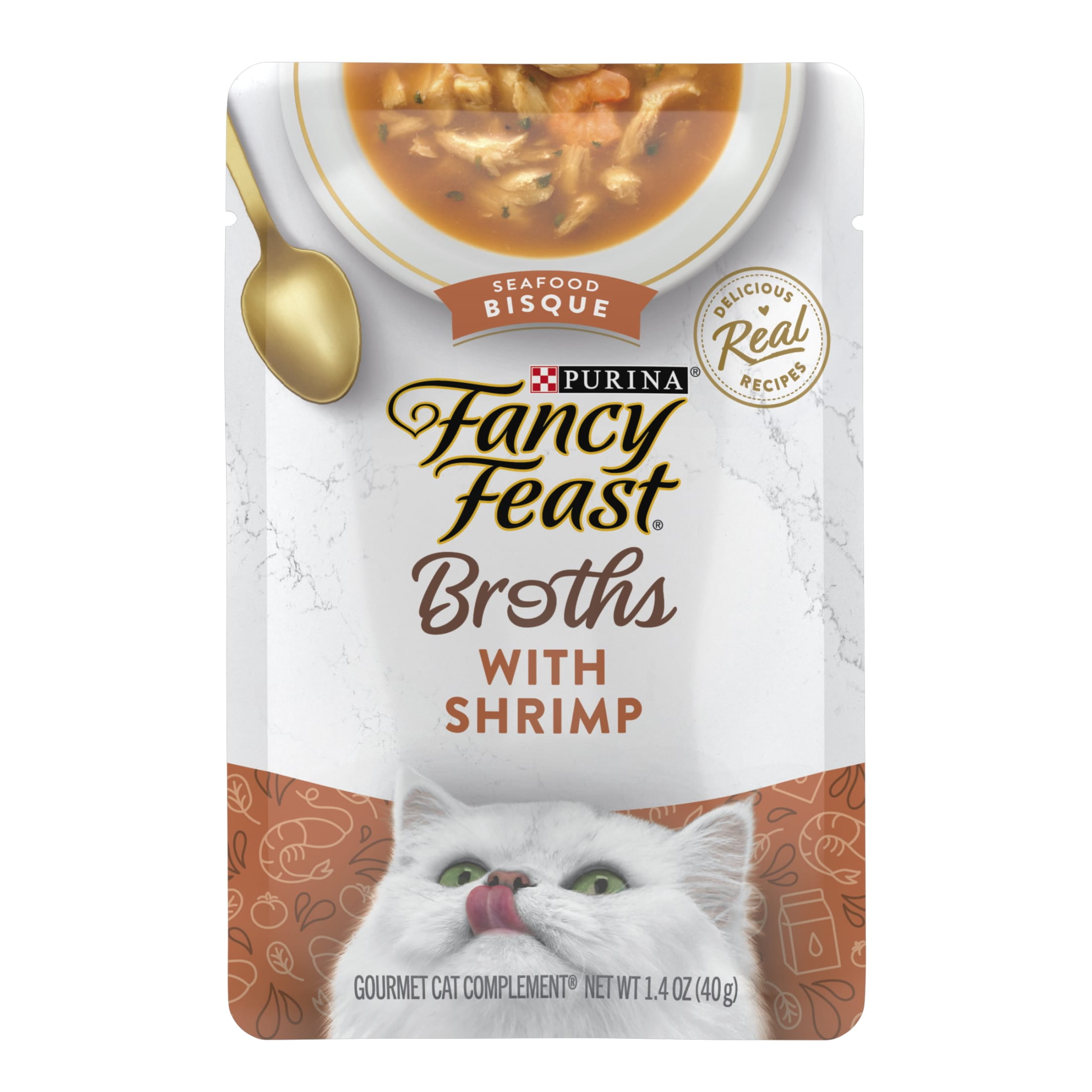(12 pack) Purina Fancy Feast Broths Shrimp Seafood Bisque Wet Cat Food, 1.4 oz Pouch