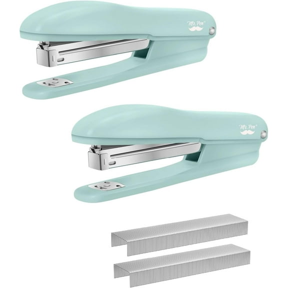 Mr. Pen- Staplers for Desk, 2 Pack with 200 Staples, 20 Sheet Capacity, Green, Office Stapler, Desk Stapler, Stapler with Staples, Stapler Set