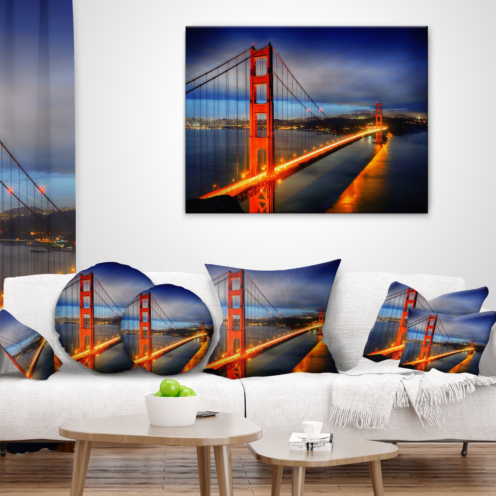 Designart Golden Gate Bridge - Landscape Photography Throw Pillow - 16x16