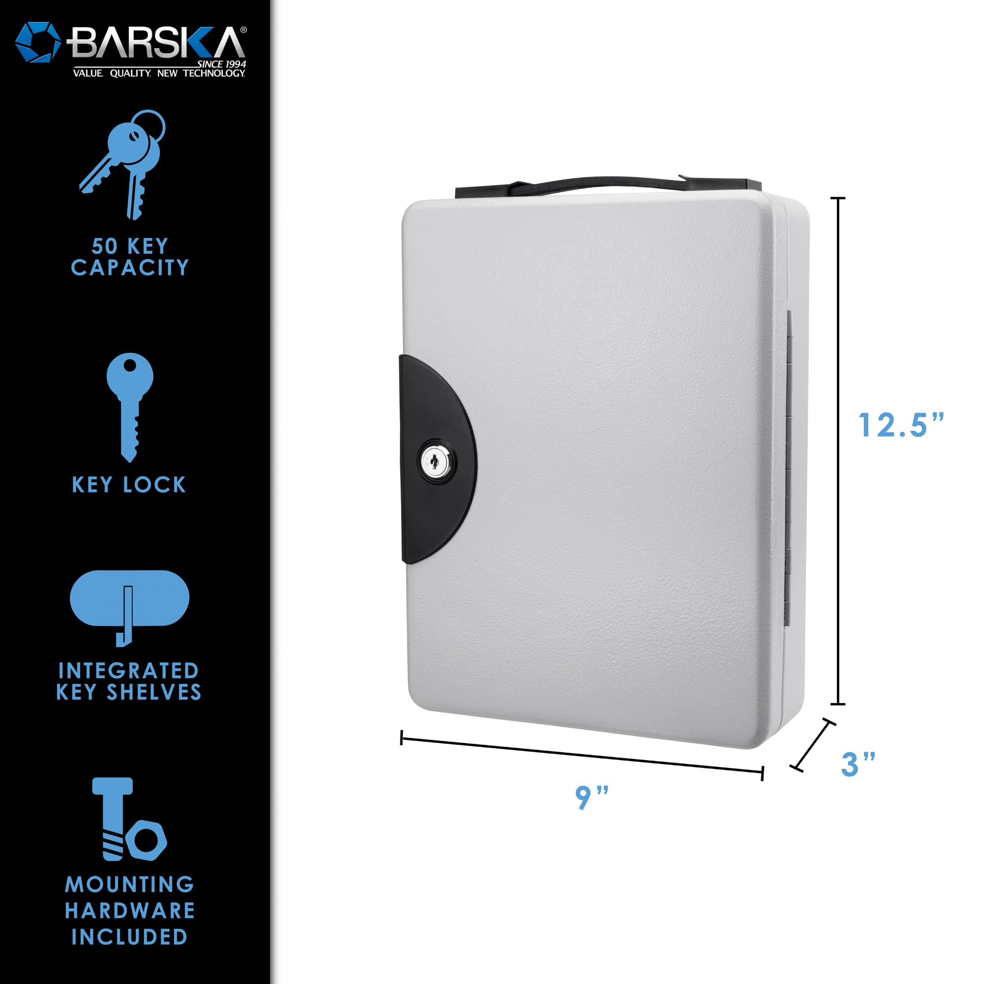 Barska Key Lock Key Cabinet Lock Box with Numbered Hooks and Tags - 50 POSITION - PORTABLE CA2