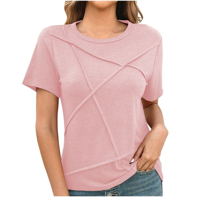 Plebaso T-Shirts à Manches Courtes pour Femmes, Col Ras du Cou Décontracté, T-Shirts de Couleur Unie, Confortables, d'Été, Basiques pour Femmes