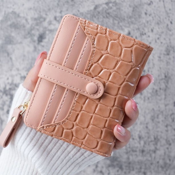 Cartera de piel de cocodrilo con hebilla para mujer, tarjetero corto con cremallera, monedero para varias tarjetas