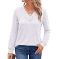 thumbnail image 3 of Fantaslook V Neck Blouses for Women Dressy Casual Tops Button Long Sleeve Shirts Trendy Fall Tops, 3 of 9