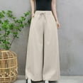 thumbnail image 6 of Casual High Waisted Pants for Women Solid Color Long Pants Cotton Linen Straight Trousers Palazzo Comfortable Autumn Outfit Solid Color Trousers Casual Daily Office Wear, 6 of 7