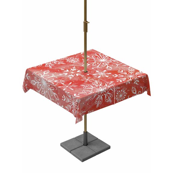 Outdoor Tablecloth with Umbrella Hole and Zipper, Red Christmas Square Table Cloth 54x54 Inch Waterproof Tablecloth, Winter Xmas Watercolor White Snowflake Picnic Table Cover for Patio Camping