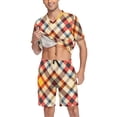 thumbnail image 3 of joogoo Men's Pajama Set Red Artistic Checkered Pattern V-Neck Pj Shorts Set 2 Piece Loungewear Sleepwear M, 3 of 7