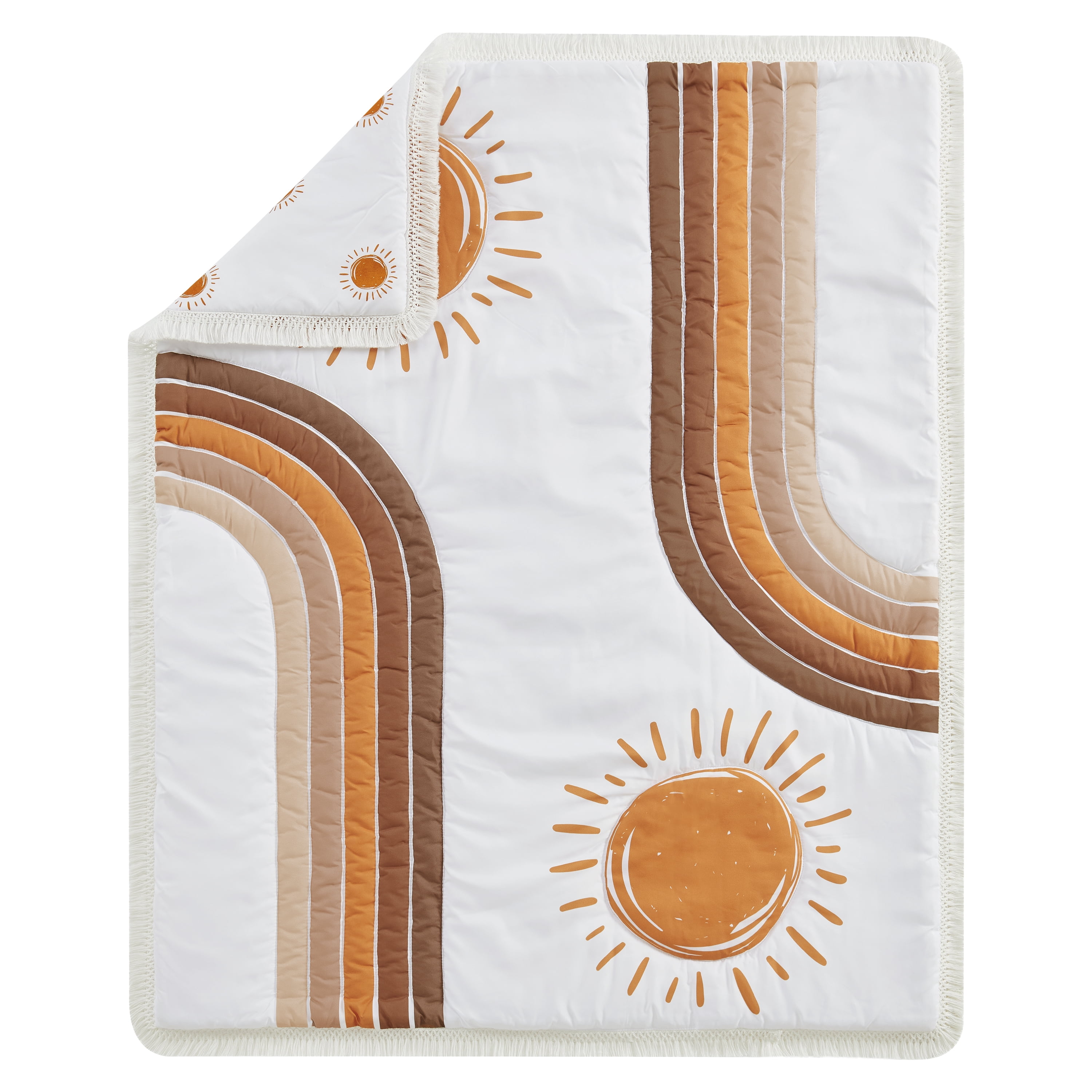 Sweet Jojo Designs Boho Sun Orange White Beige Crib Bedding + BreathableBaby Breathable Mesh Liner Pad