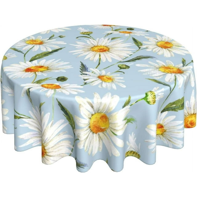 Daisy Print Tablecloth 60 Inch Round Wrinkle Free Farmhouse Spring Floral Tablecloth Suitable for Kitchen Decorantion/Indoor and Outdoor Dining Table/Party/Picnic