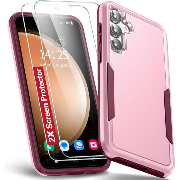 for Samsung Galaxy S23 FE Case, [3 in 1] Galaxy S23 FE 5G Case with [2Pcs Tempered Glass Screen Protector][10FT Military Grade Defense][Heavy Duty Protection] S23 FE 5G Case (Pink)