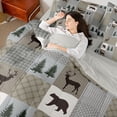 thumbnail image 4 of Homewish Safari Deer Bear 7-Piece Twin Bedding Set - Jungle Grey Plaid, 4 of 8