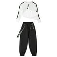 thumbnail image 3 of Haitryli Kids Girls 3Pcs Hip Hop Jazz Dance Outfits Hollow Out Crop Top Baggy Cargo Pants Streetwear Ivory 12, 3 of 5