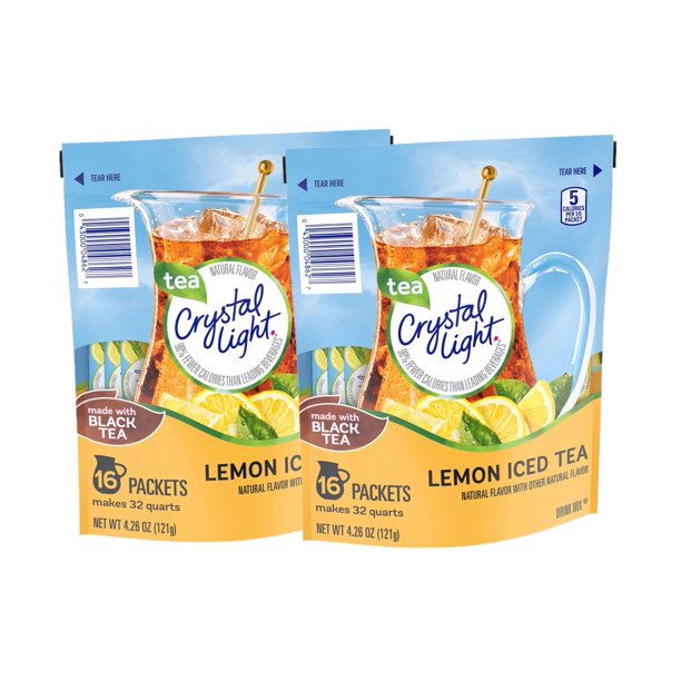 2 Pack Crystal Light Lemon Iced Tea Naturally Flavored Powdered Drink Mix (16 ct.)