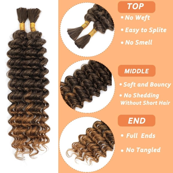 WEIF-Human Braiding Hair Mix Synthetic Deep Wave Bulk Hair for Braiding, 20 Inch Wet and Wavy Braiding Hair 2 Pcs Boho Hair for Braiding Curly Bohemian Hair Extensions