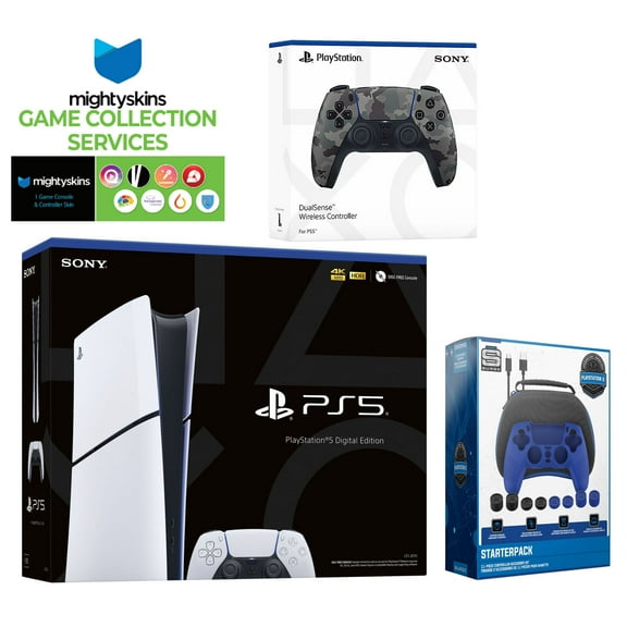 Sony PlayStation 5 Slim Digital with Extra Gray Camo Controller, Pro Gamer Starter Kit and MightySkins Game Pack Code