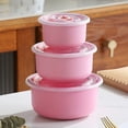thumbnail image 1 of Fridja Food Storage Containers Set with Lids, 3 Size Reusable Stackable Snack Containers, Round Salad Fruits Meal Prep Container, Dishwasher, Microwave Box Bento (Pink), 1 of 5