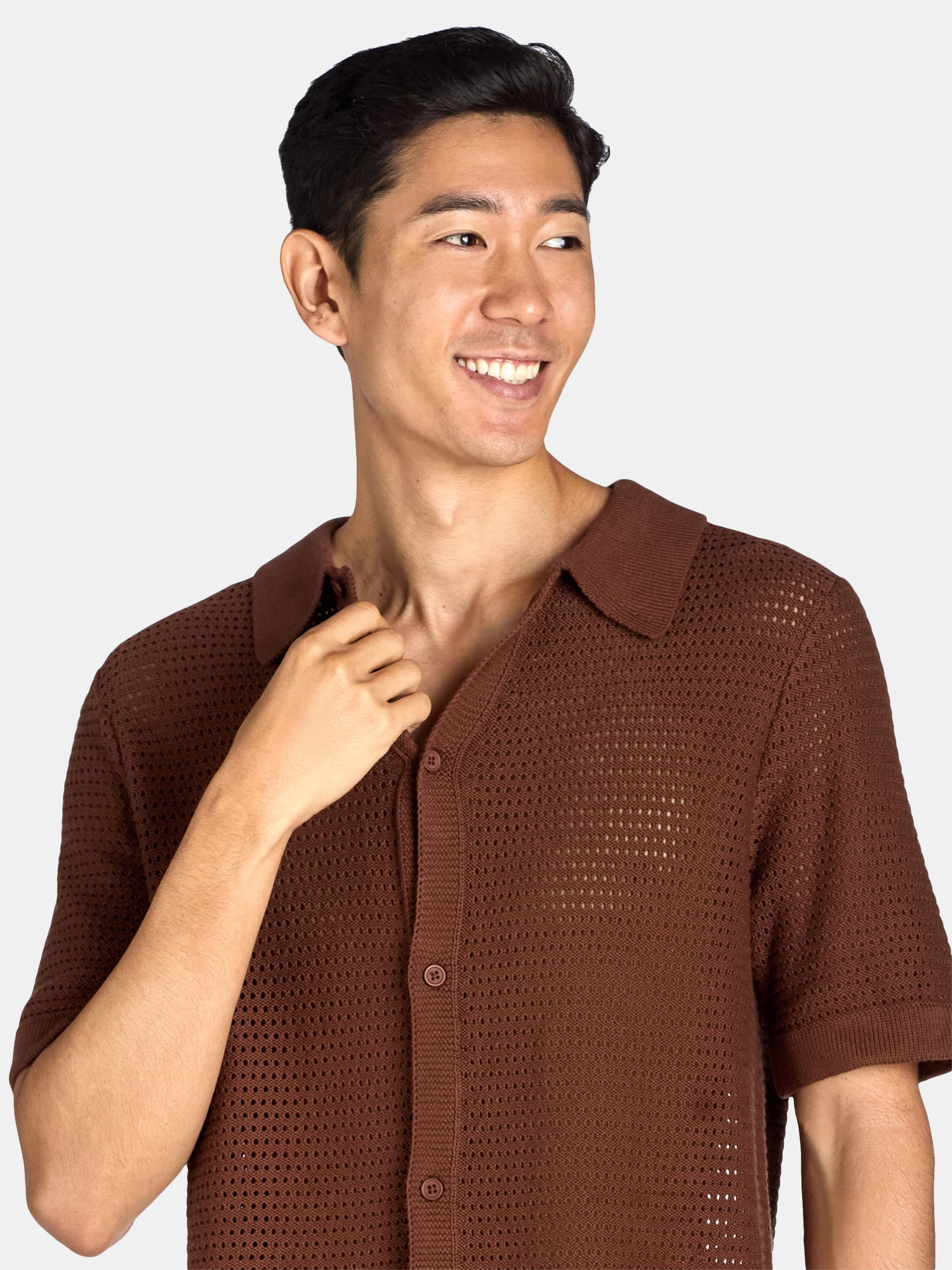 Tribekka 44 Men's Open Knit Button Down Refined Sweater Polo