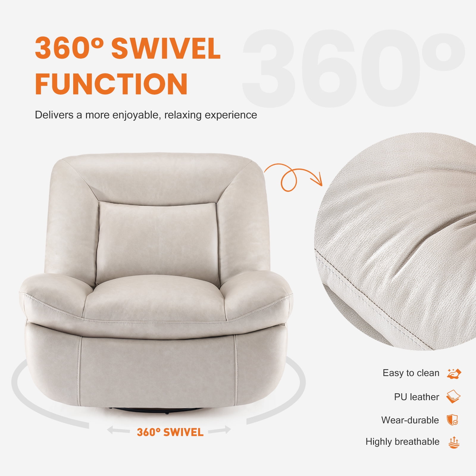 EDX Recliner Chair, 360 Swivel Rocker Chair for Adults, Rocking Chair Nursery, Thickened Seat Cushion Upholstered Linen Recliner Rocking Chair for Living Room, Beige