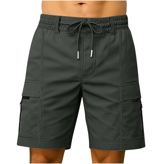 YLSDY Men's Loose Fit Cargo Shorts Drawstring Waist Summer Lightwieght Breathable for Construction Daily Wear Dark Gray L