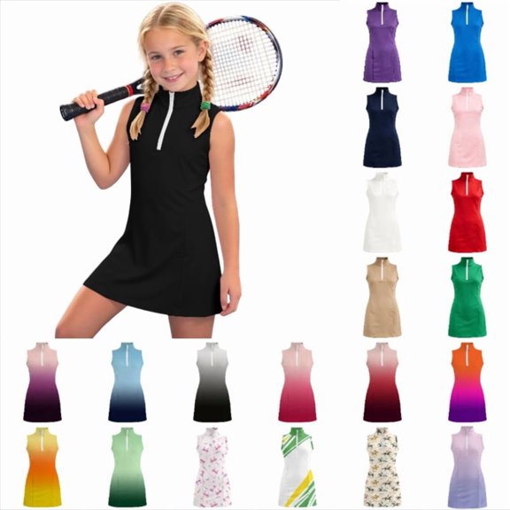 Krdevn Girls' Sleeveless Half-Zip Color Block Sport Stripe Dress Size:10-11 Years