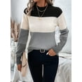 thumbnail image 3 of Women'S Color Block Sweaters Long Sleeve Mock Neck Tops Loose Knitted Pullover Sweater Grey M, 3 of 5