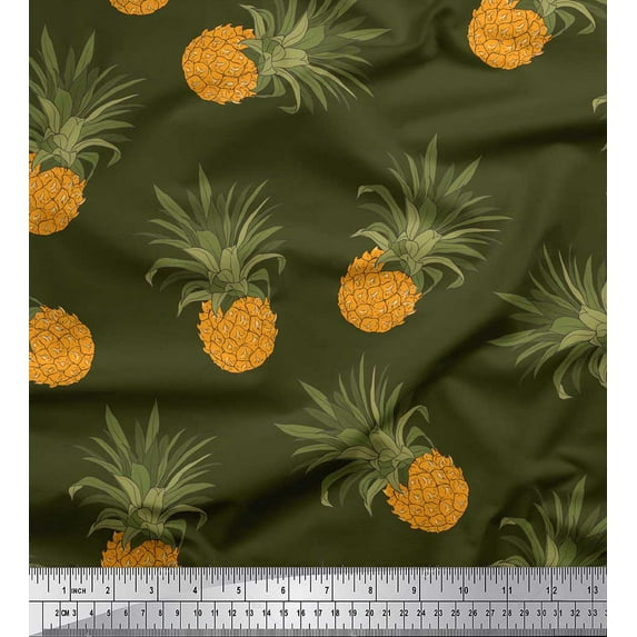 Soimoi Green Poly Georgette Fabric Pine Fruits Decor Fabric Printed Yard 52 Inch Wide