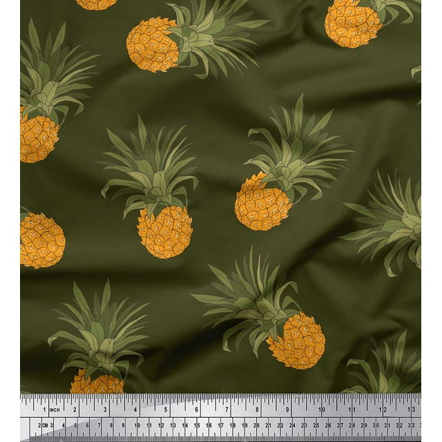 Soimoi Green Poly Georgette Fabric Pine Fruits Printed Fabric 1 Yard 42 Inch Wide