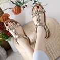 thumbnail image 5 of Women's Summer Sandals Comfortable T-Strap Beaded Flower Sparkly Rhinestone Flat Elastic Sandals Dress Shoes for Outdoor Beach Wedding, 5 of 8