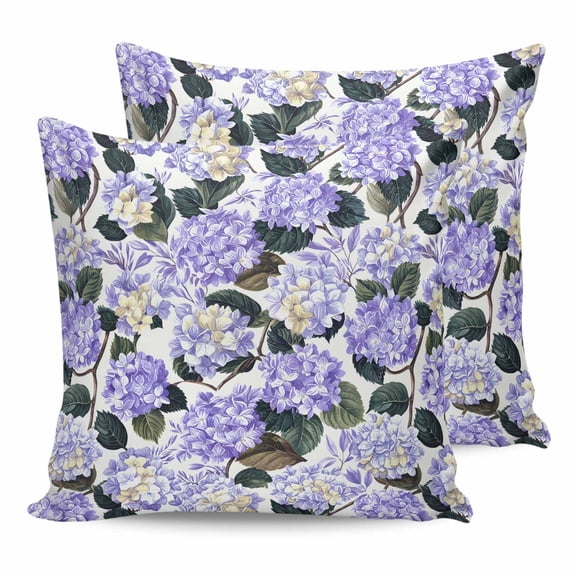 Outdoor Waterproof Throw Pillow Covers Set of 2 Purple Hydrangea Floral Decorative Pillowcases Square Outdoor Pillows Cushion Case 16x16 Inch Watercolor Flowers Patio Pillows for Couch Sofa Bed