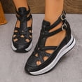 thumbnail image 2 of Rokment Platform Wedge Gladiator Sandals for Women Vintage Casual Leather Closed Toe Chunky Height Increasing Comfortable Non Slip Walking Work Sneakers Summer Shoes Black Size 5.5, 2 of 6