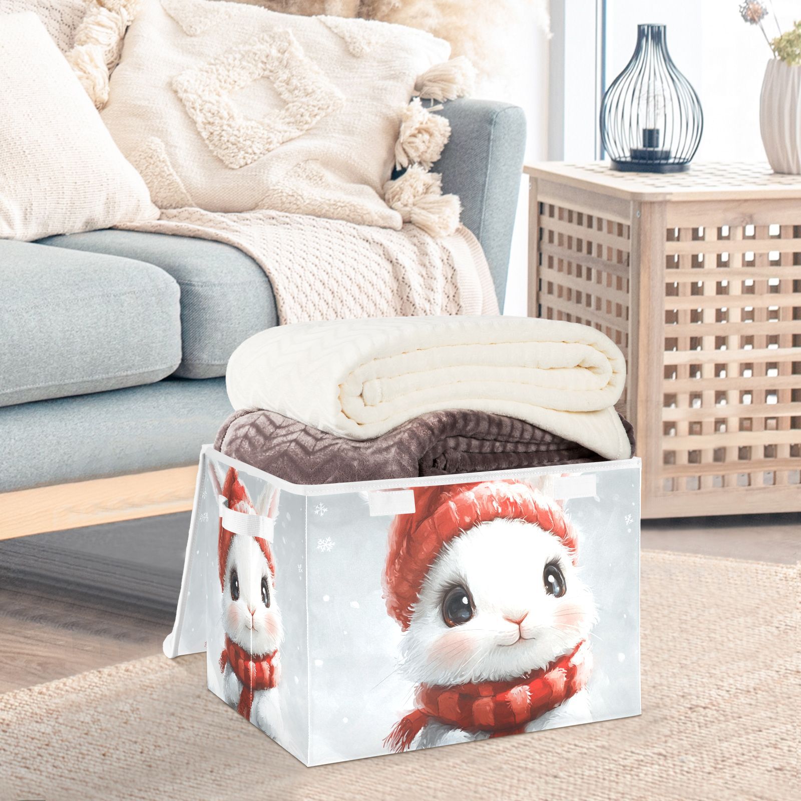 Cute Rabbit Easter Storage Basket for Shelves Foldable Container Organizer for Organizing Toys Clothes Books with Handles