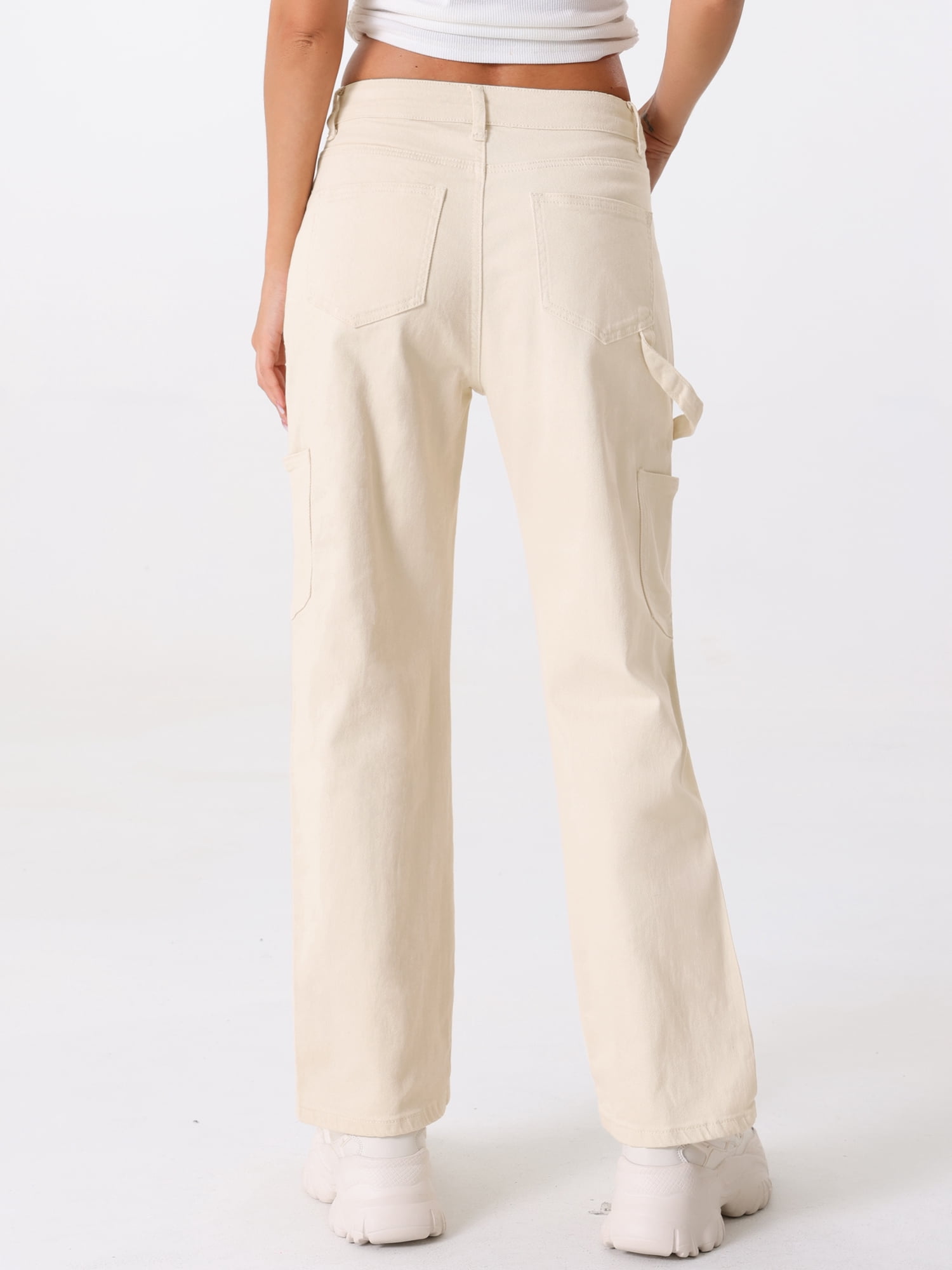 DARING DIVA Women's High Waist Baggy Y2K Street Cargo Pants with Pockets M Beige