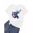 thumbnail image 7 of Women's T-Shirt Colorful Animal Hummingbird Flowers Short Sleeve Casual Tee Classic Crew Neck T Shirt for Women White, XS, 7 of 7