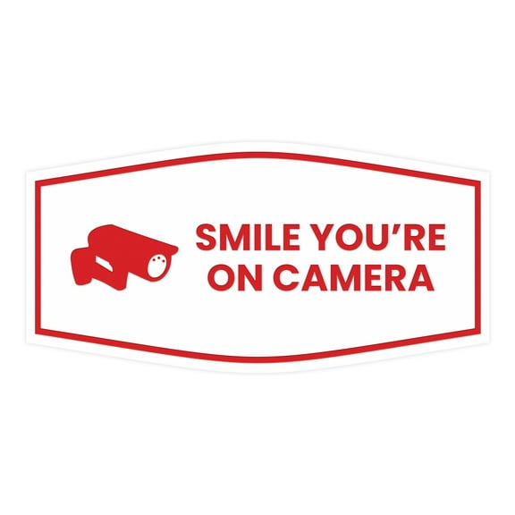 Fancy Smile You're On Camera Sign (White/Red) - Large