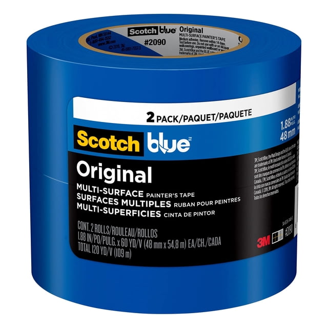 Cinta de pintor original de color azul escocés de 4,8 cm x 55 m, 2 rollos