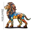 thumbnail image 3 of 2 Pcs Colorful Metal Lion Statue - Durable Acrylic Animal Decor for Home, Garden, Tabletop, Desktop - Unique Stained Art Sculpture for Living Room, Balcony, Gift, 3 of 6