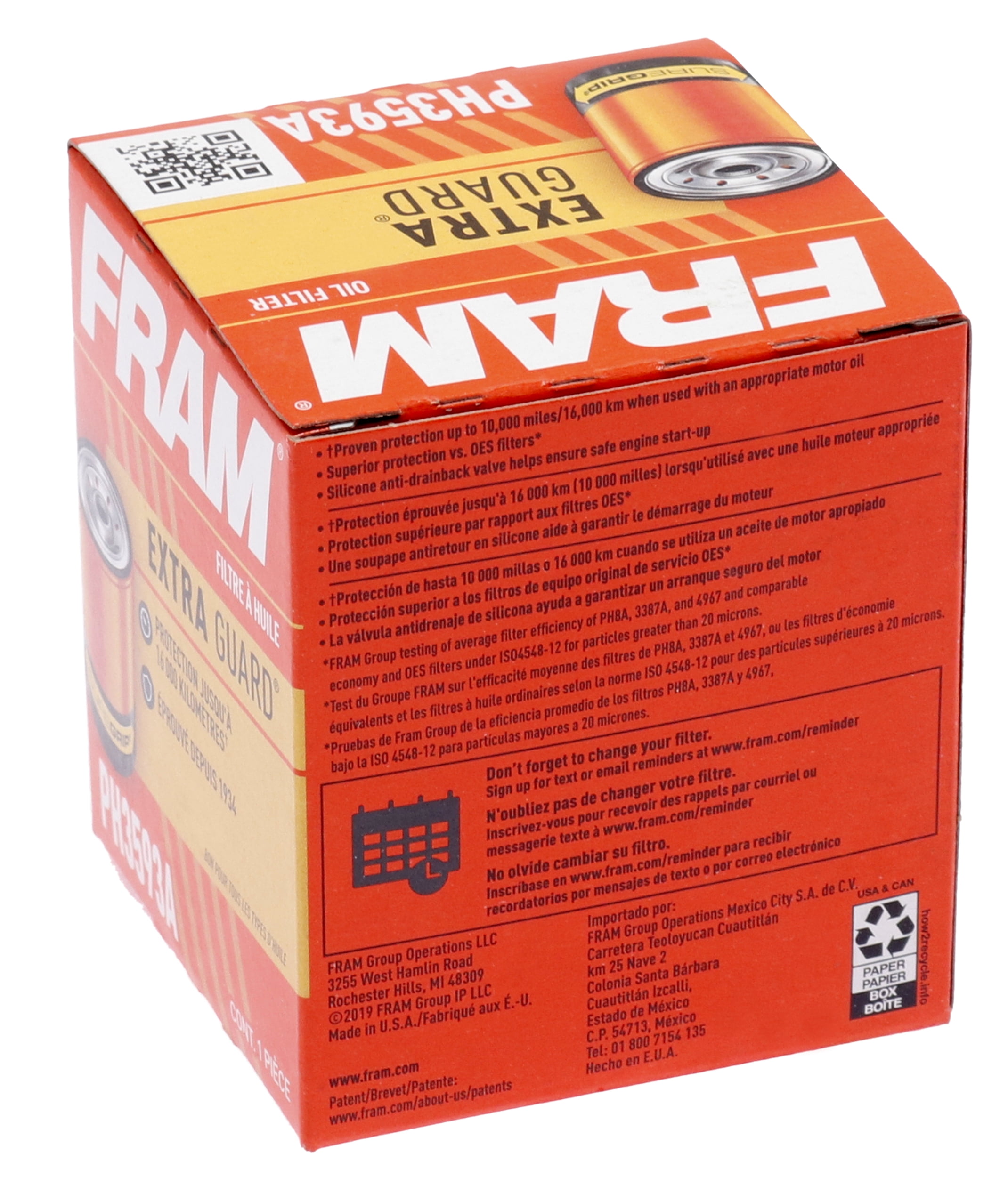 FRAM Extra Guard Oil Filter, PH3593A Fits select: 1984-2002 HONDA ACCORD, 1988-2000 HONDA CIVIC