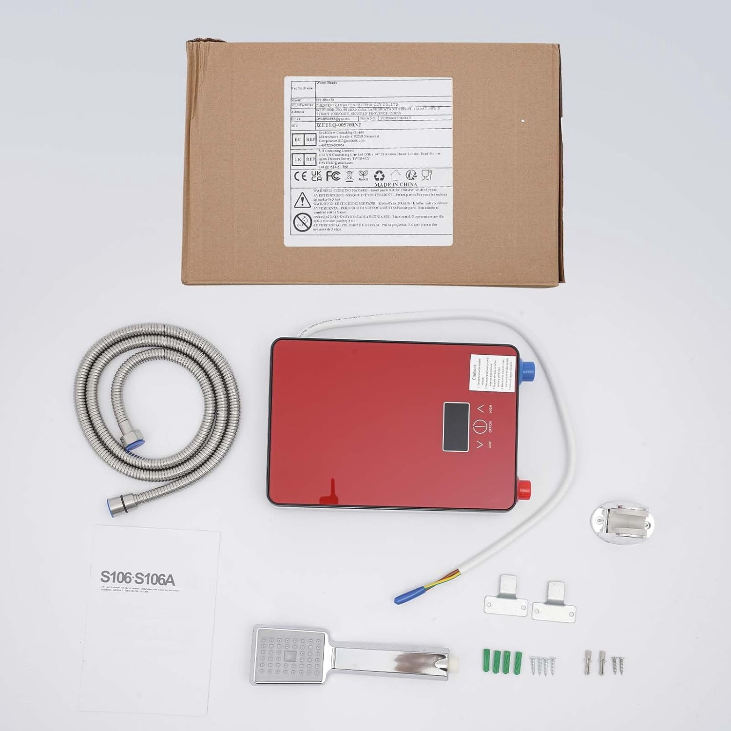 Tankless Electric Hot Water Heater, 6500w Instant Water Heater, 220v Ac Wall-Mounted Bathrooms Stainless Steel Heating Element 0.6 Mpa Water Pressure Anti-Electric Leakage Boiler Shower System