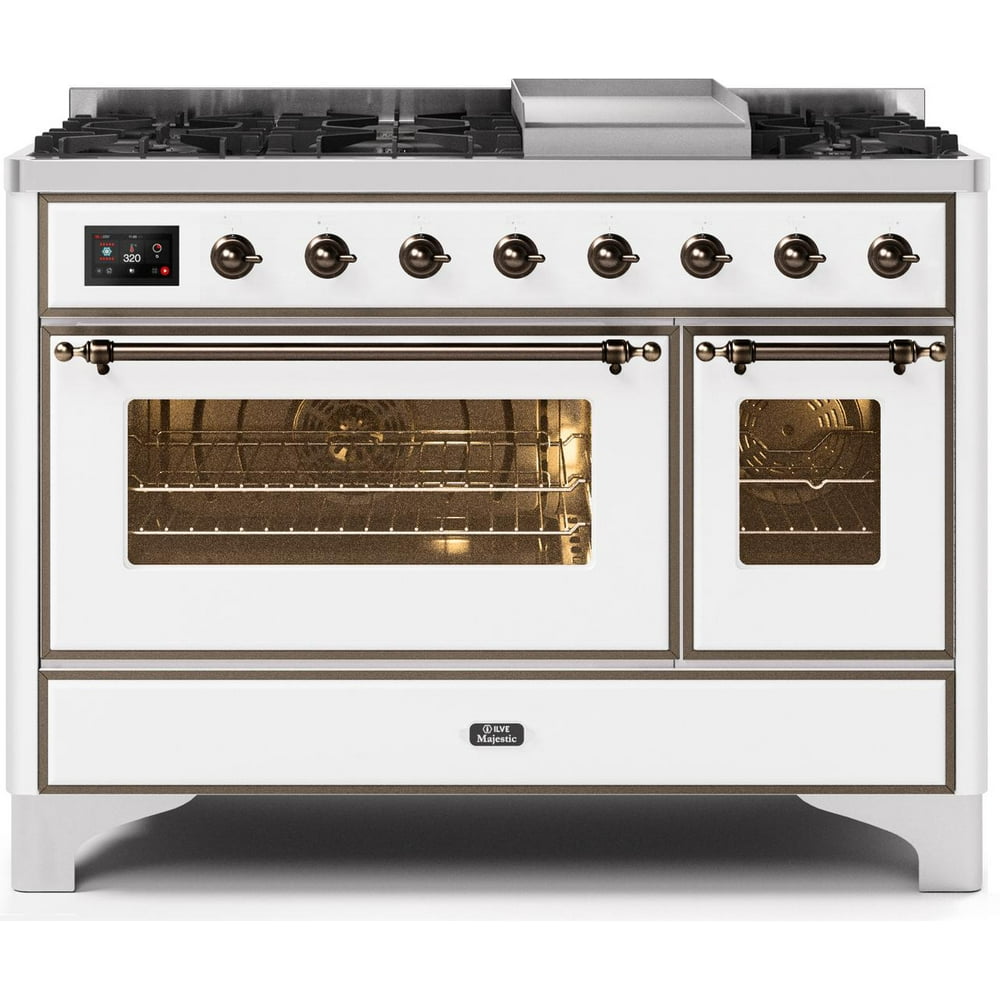 Ilve UM12FDNS3WHBLP Majestic II Series 48 Inch Dual Fuel Freestanding