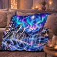 thumbnail image 6 of Northern Lights Aurora Wolf Family, Peaceful Mountain Lake Scene, Warm Flannel Blanket for Cabin and Lodge with Detailed Artwork, Outdoor Lovers Camping Gift, Fantasy Home Decor, 6 of 9