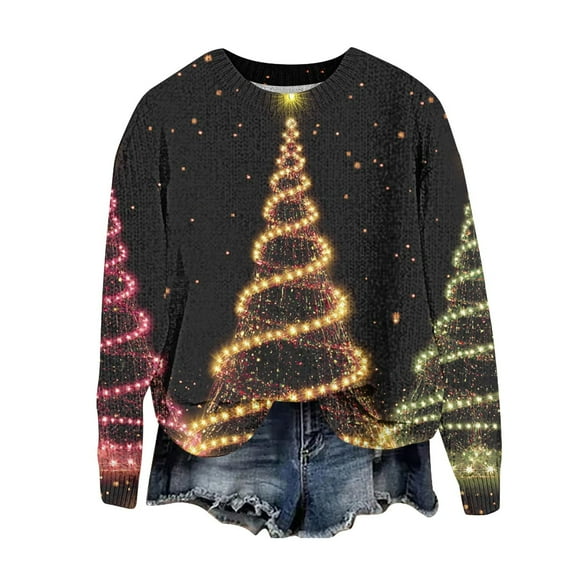 Funny Christmas Sweaters for Women - Sweater, Womens Christmas Printed Sweater Round Neck Long Sleeved Sweaters Pullover Tops Xmas Sweater