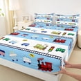 thumbnail image 3 of Homewish Preppy Child Colorful Railway Train Twin Sheet Sets 3pcs,Cartoon Steam Engine Twin Fitted Sheet Microfiber,Kawaii Railroad Car Breathable Flat Sheet,Breathable Home Decor, 3 of 7