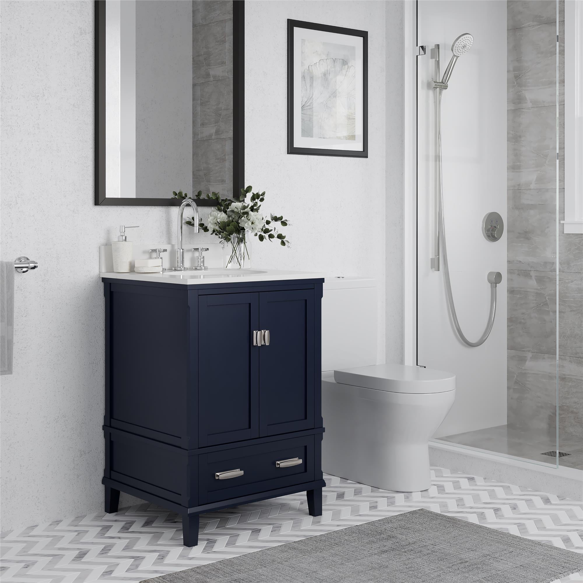 DHP Otum 24 Inch Bathroom Vanity with Sink, Navy Blue