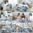 thumbnail image 5 of Abstract Stitching 4 Piece Duvet Cover Set Queen Size Vintage Blue White Blend Texture Soft Bedding Set Comforter Cover, 1 Duvet Cover 1 Flat Sheets and 2 Pillowcases, 5 of 9