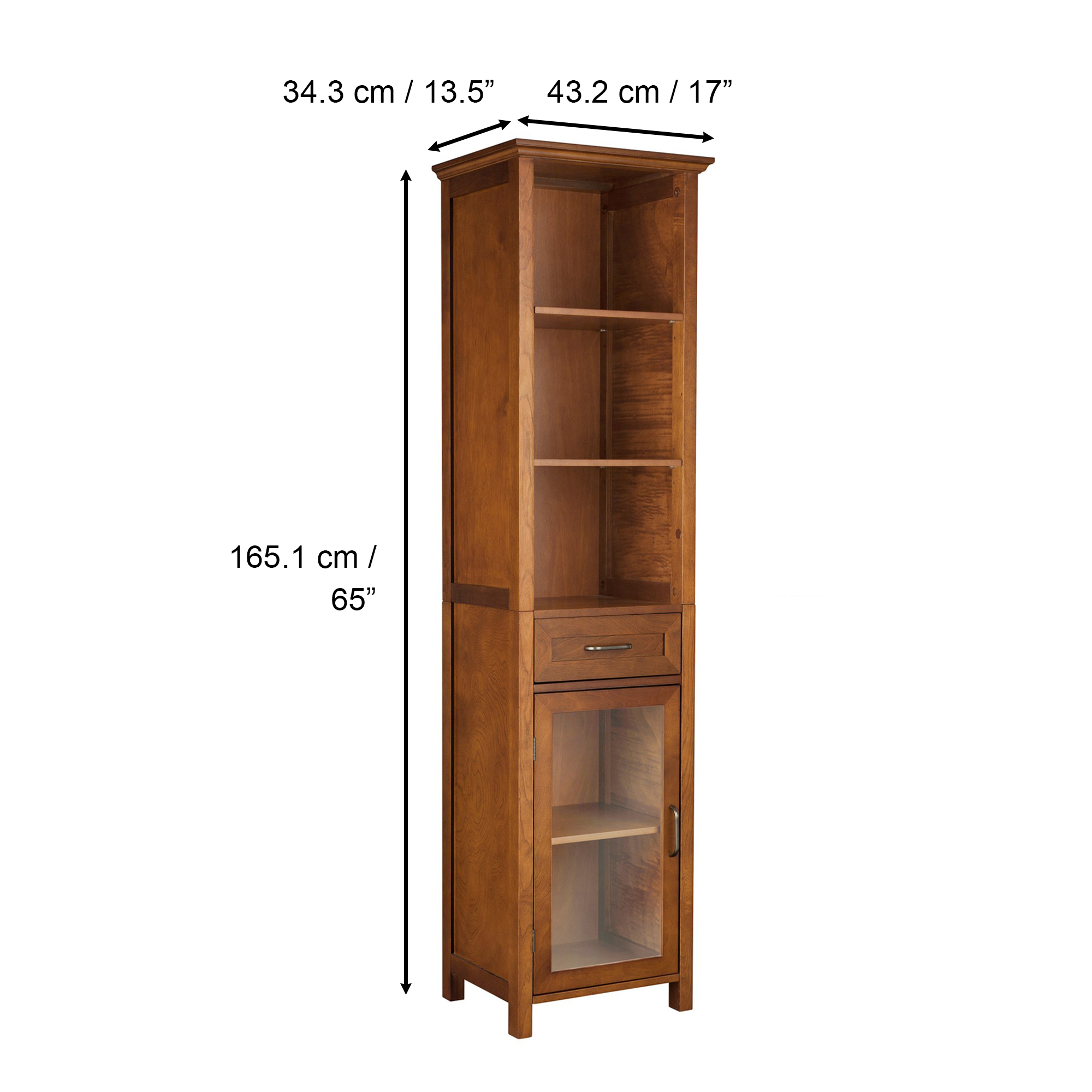 Avery Linen Cabinet with 1 Drawer Oil Oak Brown Elegant Home Fashions