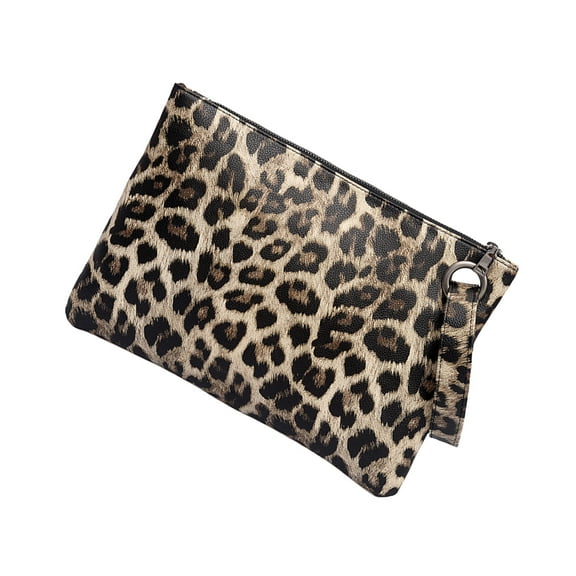 COSMOBETTY 1Set Leopard Handbag Grain Pu Material Envelope Shape Women Casual Outing 13.4 x 9.4 x 0.4In