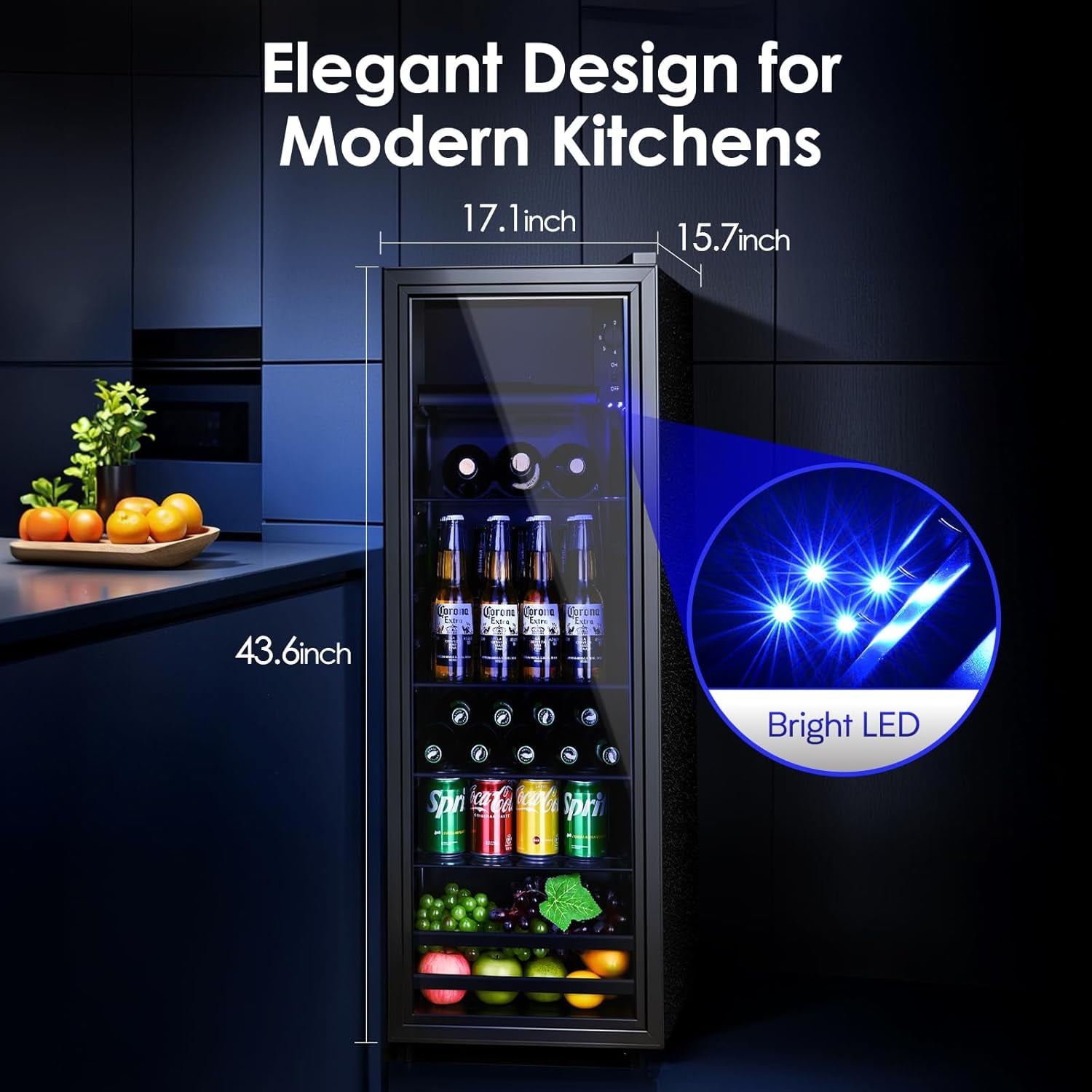 GGTB 4.5 Cu.ft Beverage Refrigerator with Glass Door, Mini Fridge with Freezer Compartment, 7 Temperature Settings, Adjustable Shelves for Soda Beer Wine, for Home Office Bar, Black