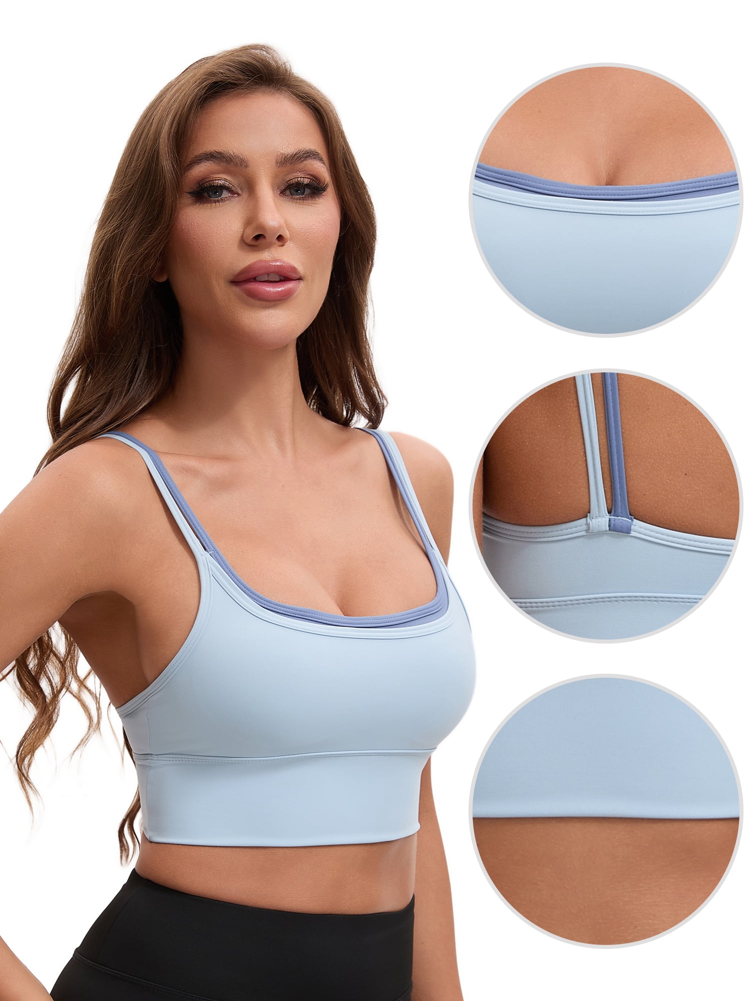 Unique Bargains Women's Full Coverage Workout Padded Sports Bras M Blue